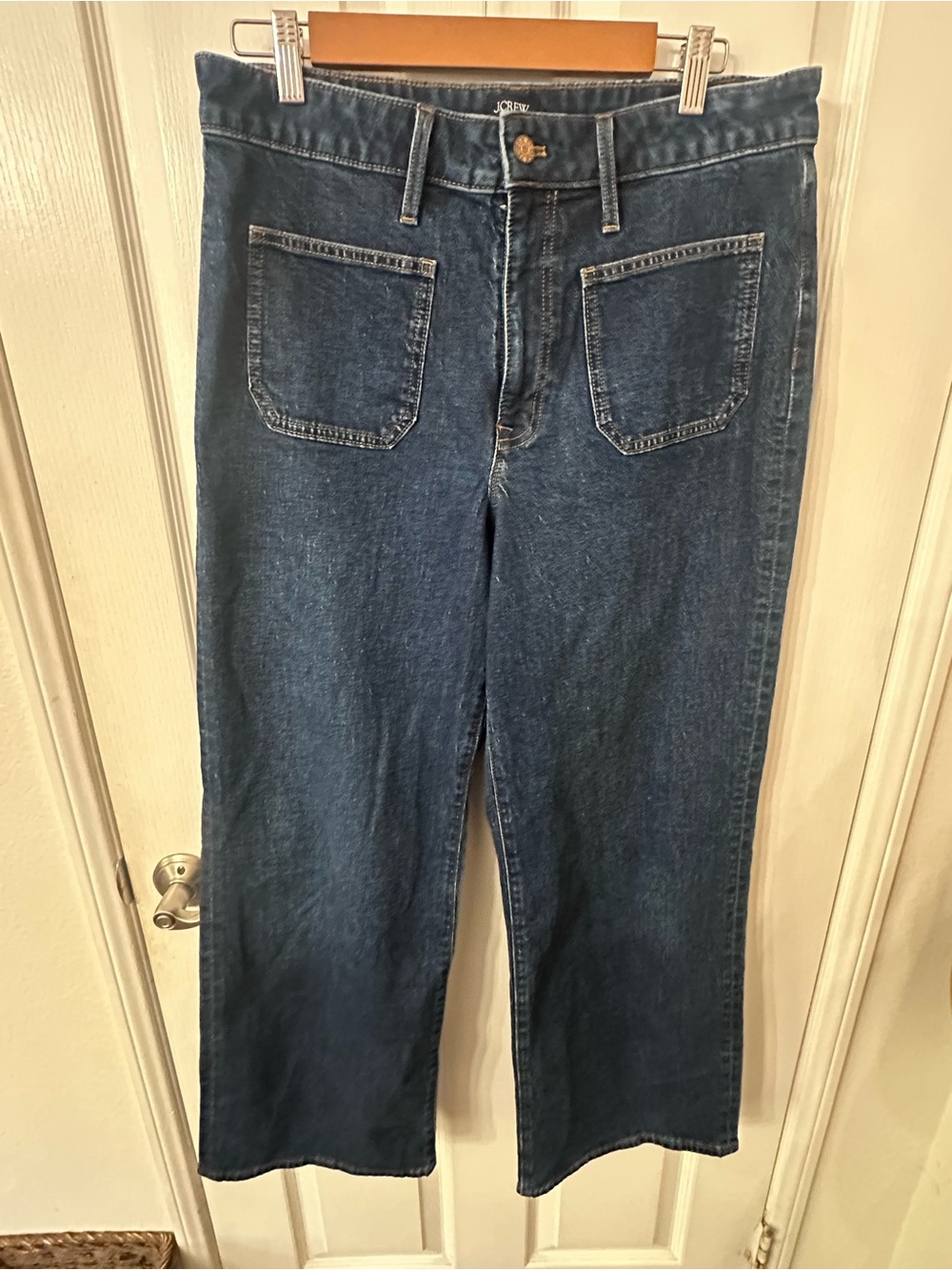 J.Crew Dark Wash Wide-Leg Jeans Front Patch Pocket Mid High Rise Size 30